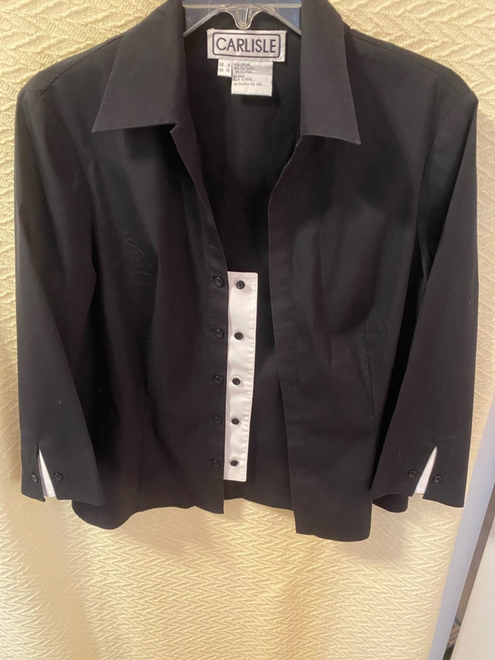 Carlisle Black Button-Front Blouse with White Placket